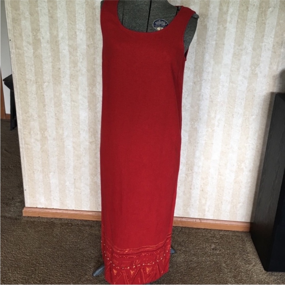 Outfit Vintage Burnt Orange Sleeveless Linen Blend‎ Maxi Dress